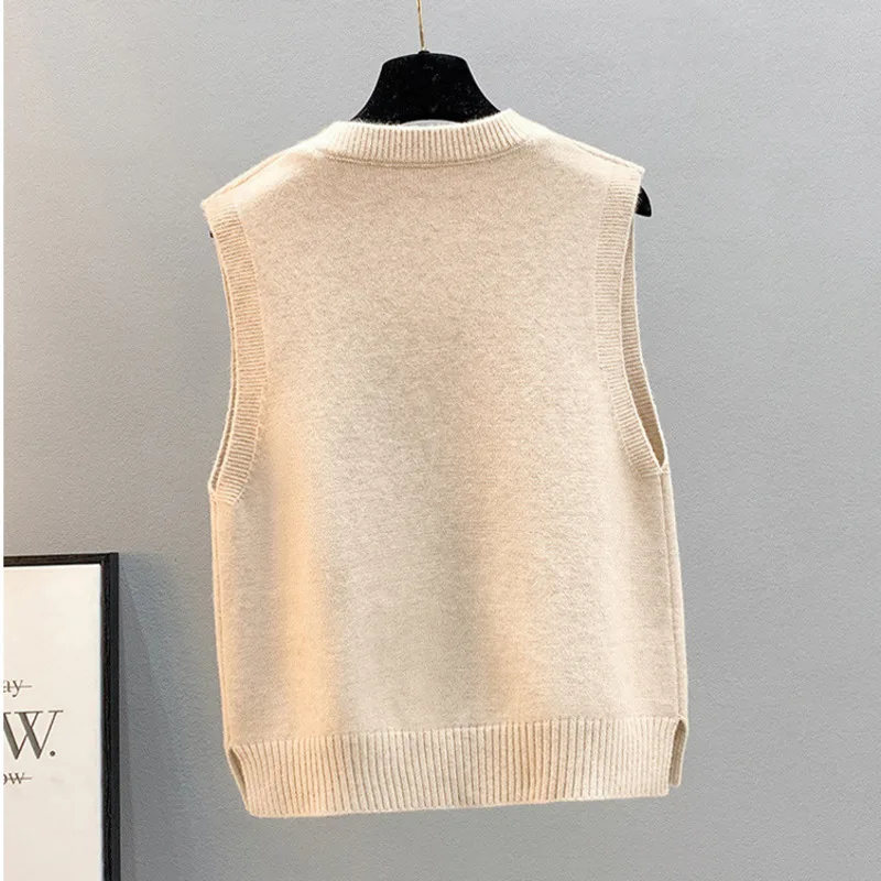 #3922 Sleeveless Short Sweater Vest Women Slim Sleeveless Pullover Knitted Vest Femme Solid Color Waistcoat Vest Korean Style