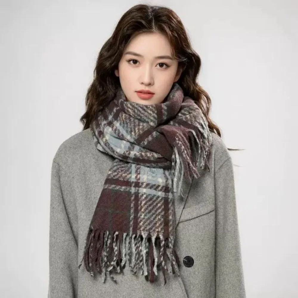 

Elegant Pashmina Plaid Wool Scarf Thicken Winter Cashmere Scarves Korean Style Warm Long Shawl Girl