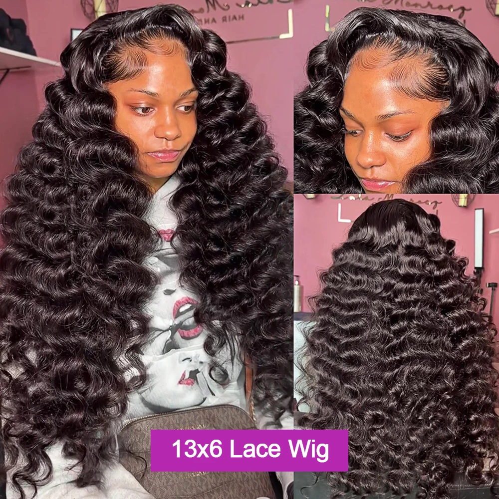 250 Density Loose Deep Wave 13x6 Lace Front Human Hair Wigs Brazilian 30 40 Inches Curly Water Wave HD 13x4 Lace Frontal Wig