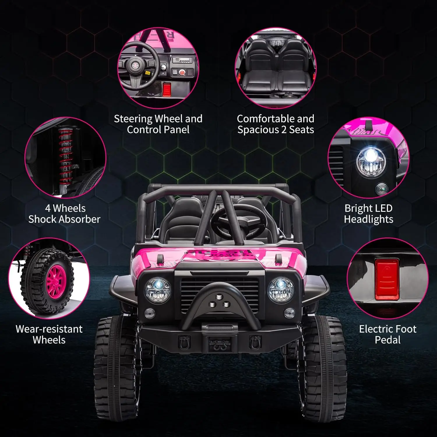 Veicolo elettrico per bambini a 2 posti 24V con telecomando Sedile extra largo da 19 pollici Doppi motori Freno morbido Luci a LED Musica Ragazzi Ragazze