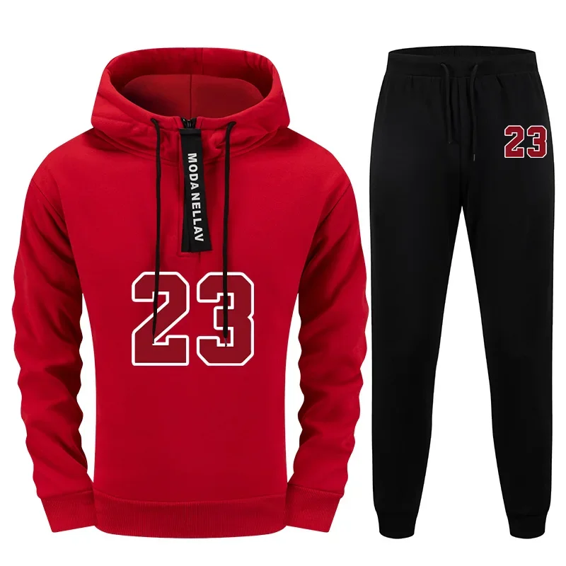 

Autumn Winter Casual Sporty Jogging Suit Mens Urban Fashion Set 2025 New 2 Piece Tracksuit Half Zip Hoodie Sweatpants Streetwear