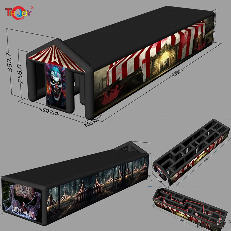 

full printing Scary Circus Theme Inflatable Maze Arena Pumpkin Halloween Haunted House, 15x4m challenge game maze field