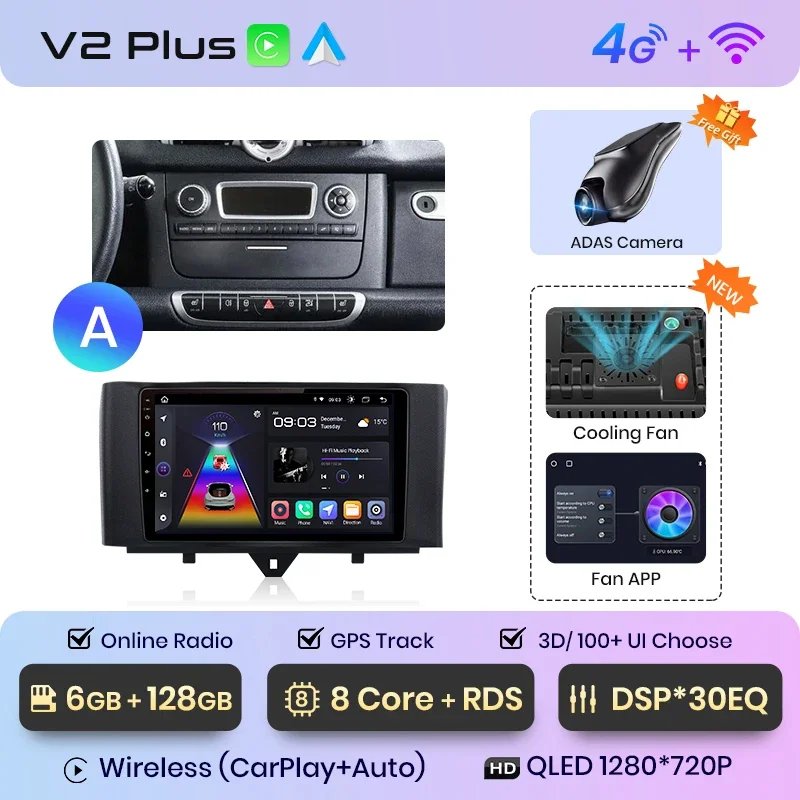 Junsun Draadloze Carplay Android Auto Radio Voor Smart Fortwo 451 2005 - 2015 Auto Intelligente Systemen Rds Bt Dsp 2 Din Autoradio
