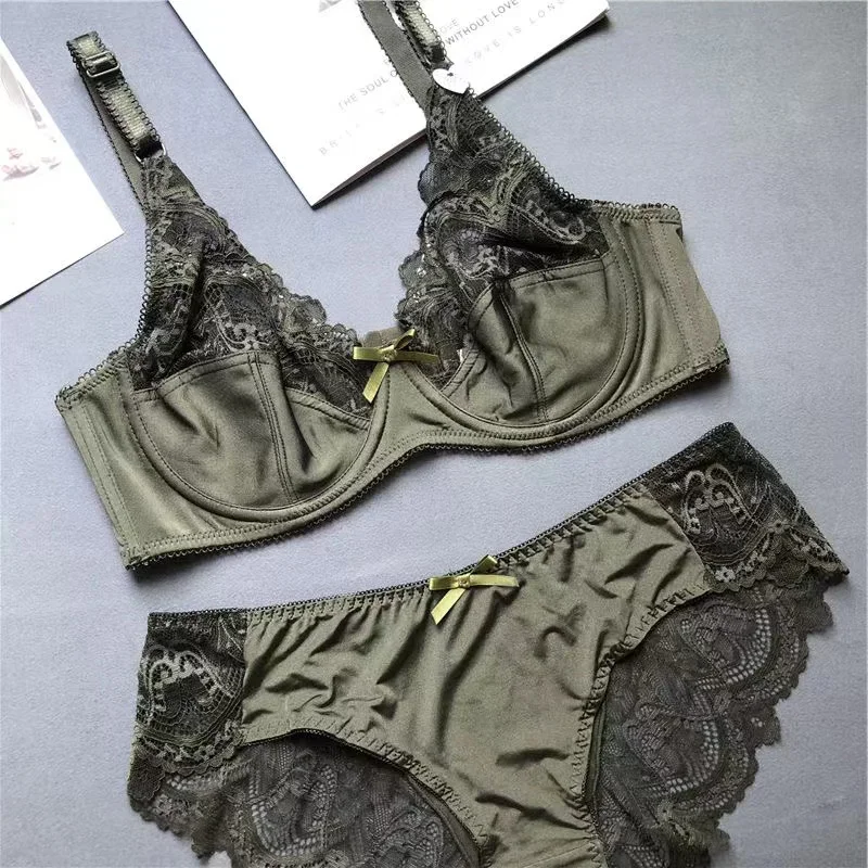 Sexy big bra set big  breasts show small plus size brassiere without sponge Lesi gathered underwear bra set embroidered bra set