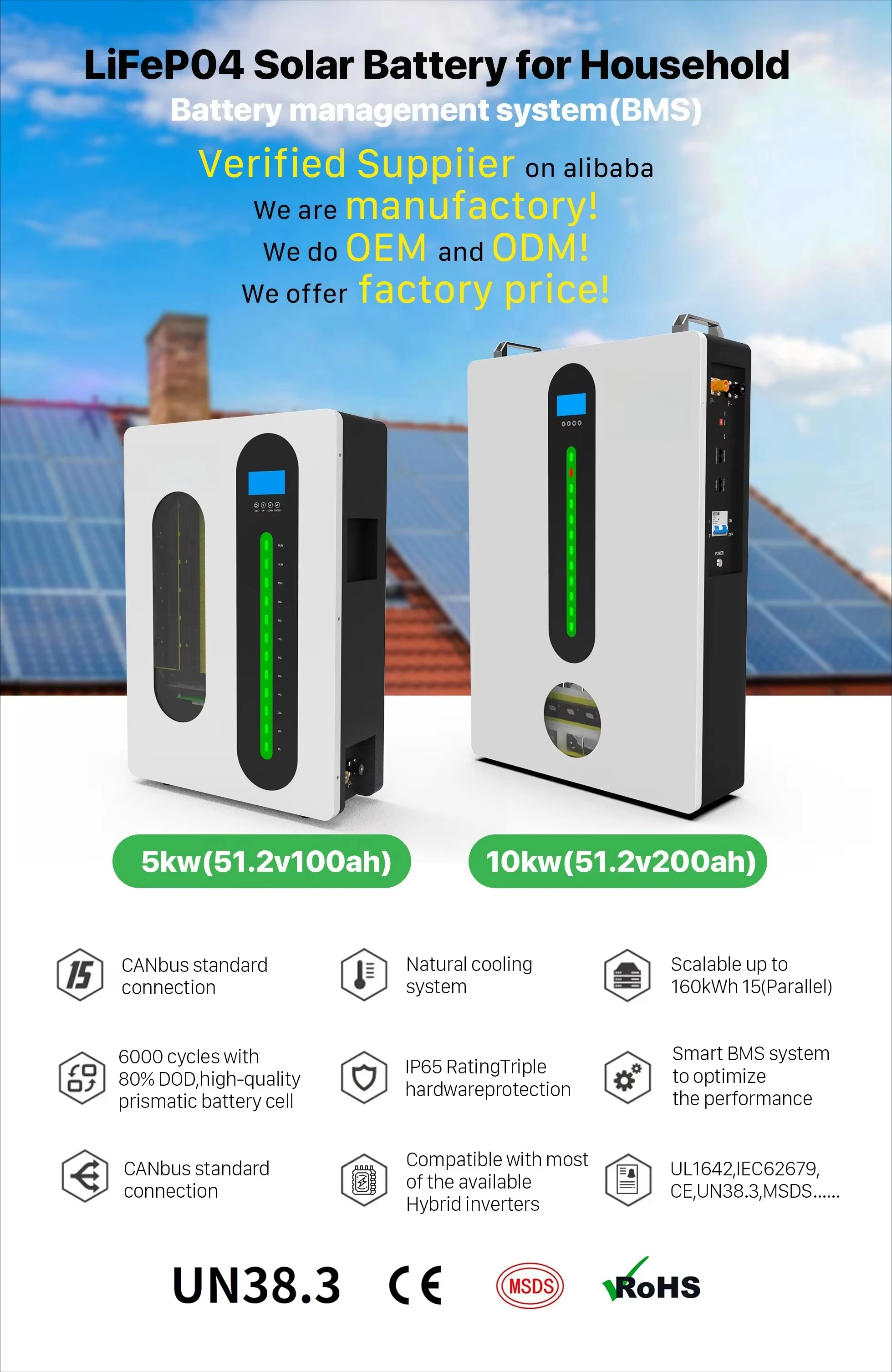 48V 100ah-200ah Lithium Solar Battery Panel Lifepo4 5KW 10KW Home Solar Energy Storage System Wall-Mounted Home Appliance Usage