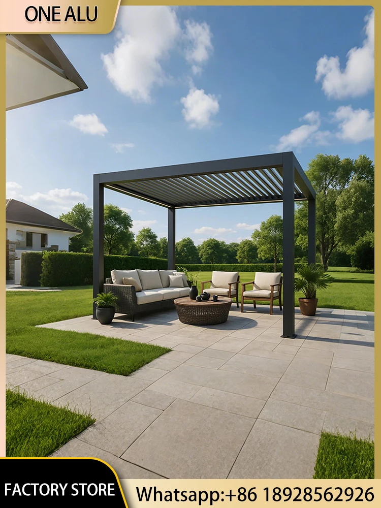 Waterproof Customized Aluminum Pergola with Bioclimatic Motorized Roof for Patio Villa