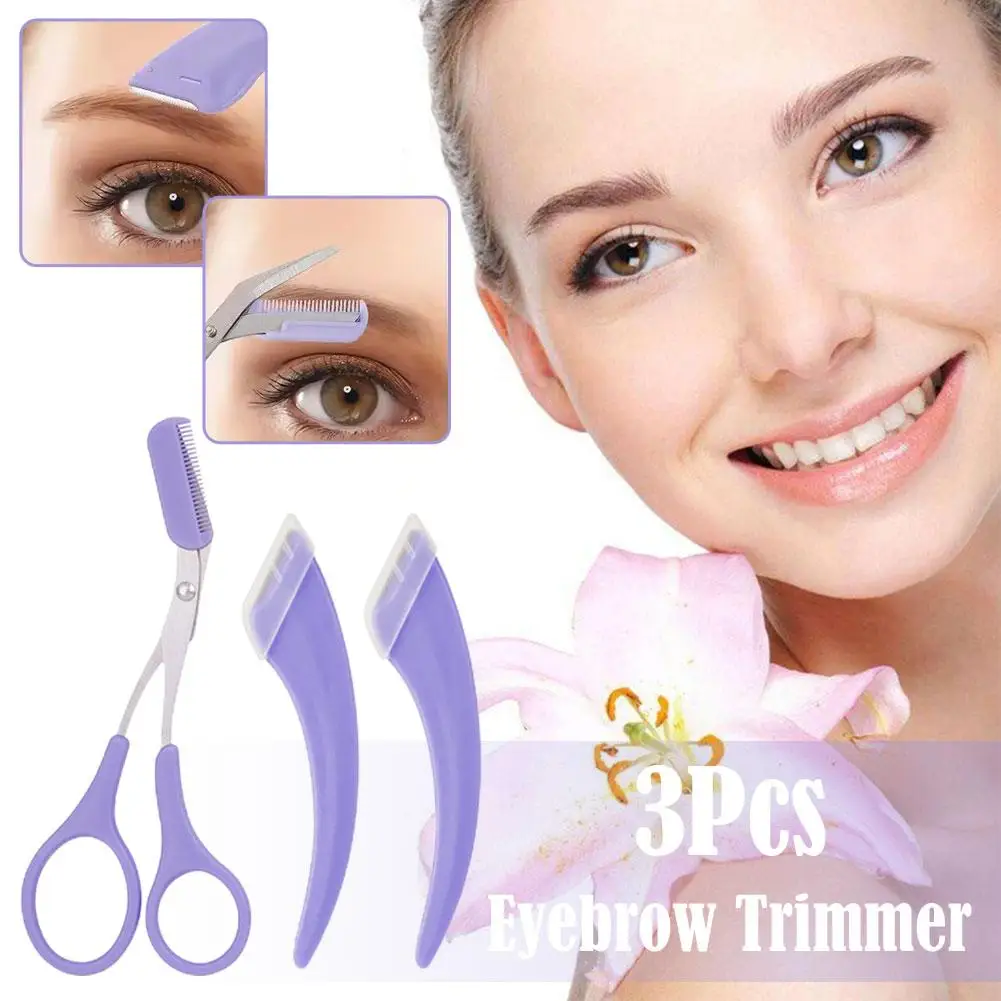 3pcs/set Eyebrow Trimming Knife Razor Kit For Women Eyebrow Scissors With Comb Brow Trimmer Scraper Makeup Tools