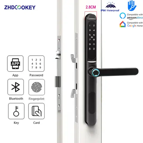 Slim 2.8CM Waterproof Sliding Door Smart Lock Fingerprint Password IC Card Key Compatibility TTlock App & Alexa Biometric Header