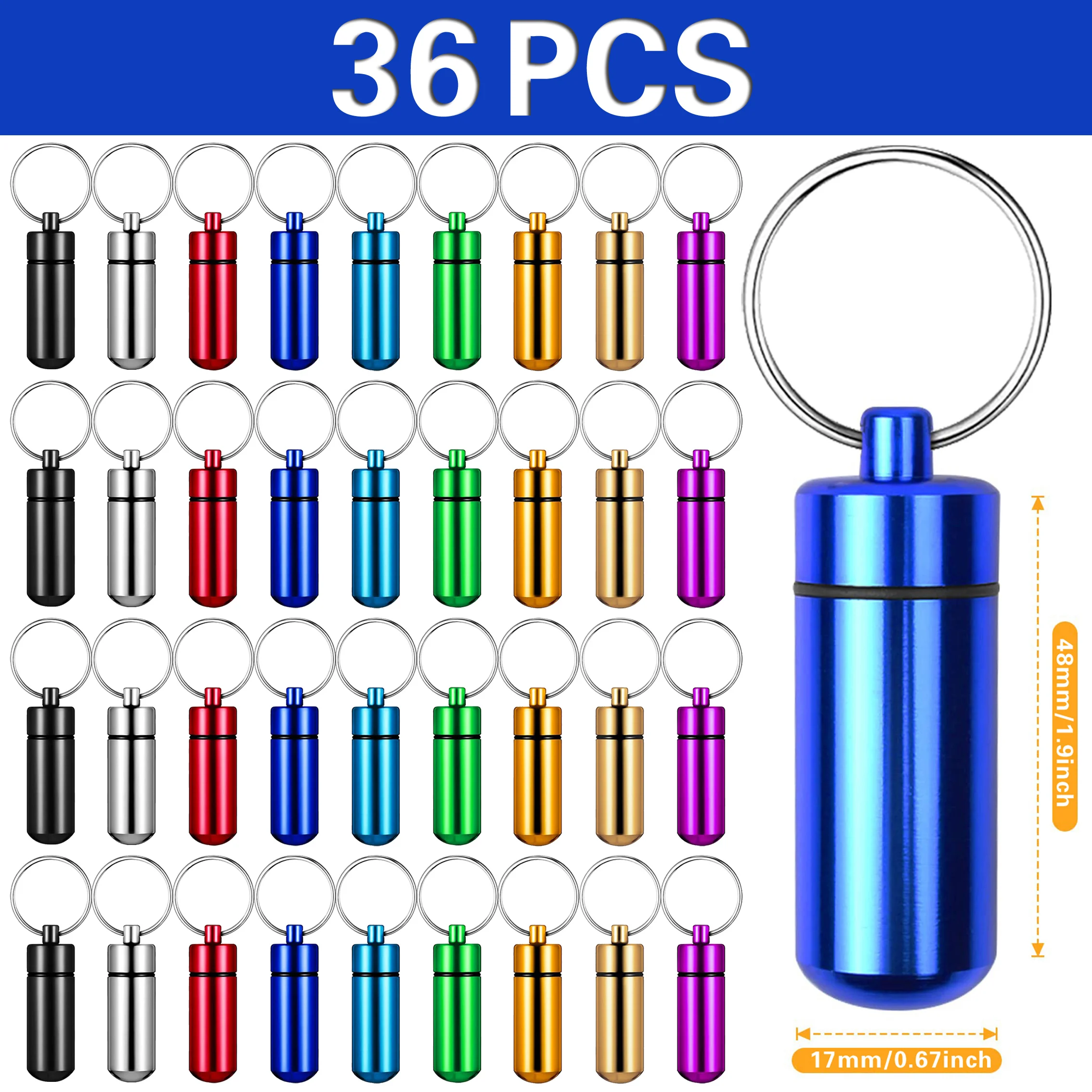 

36Pcs Pill Box Keychain Waterproof Single Pill Organizer for Outdoor Travel Camping