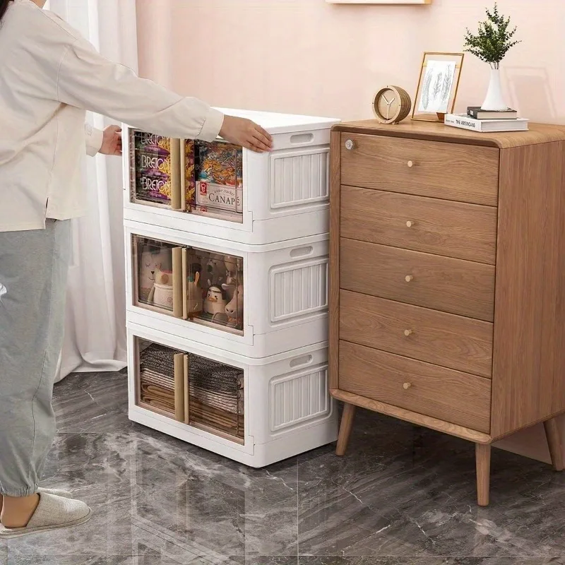 Household clothing storage box Plastic wardrobe storage box Toy snacks clear folding storage box, three sizes