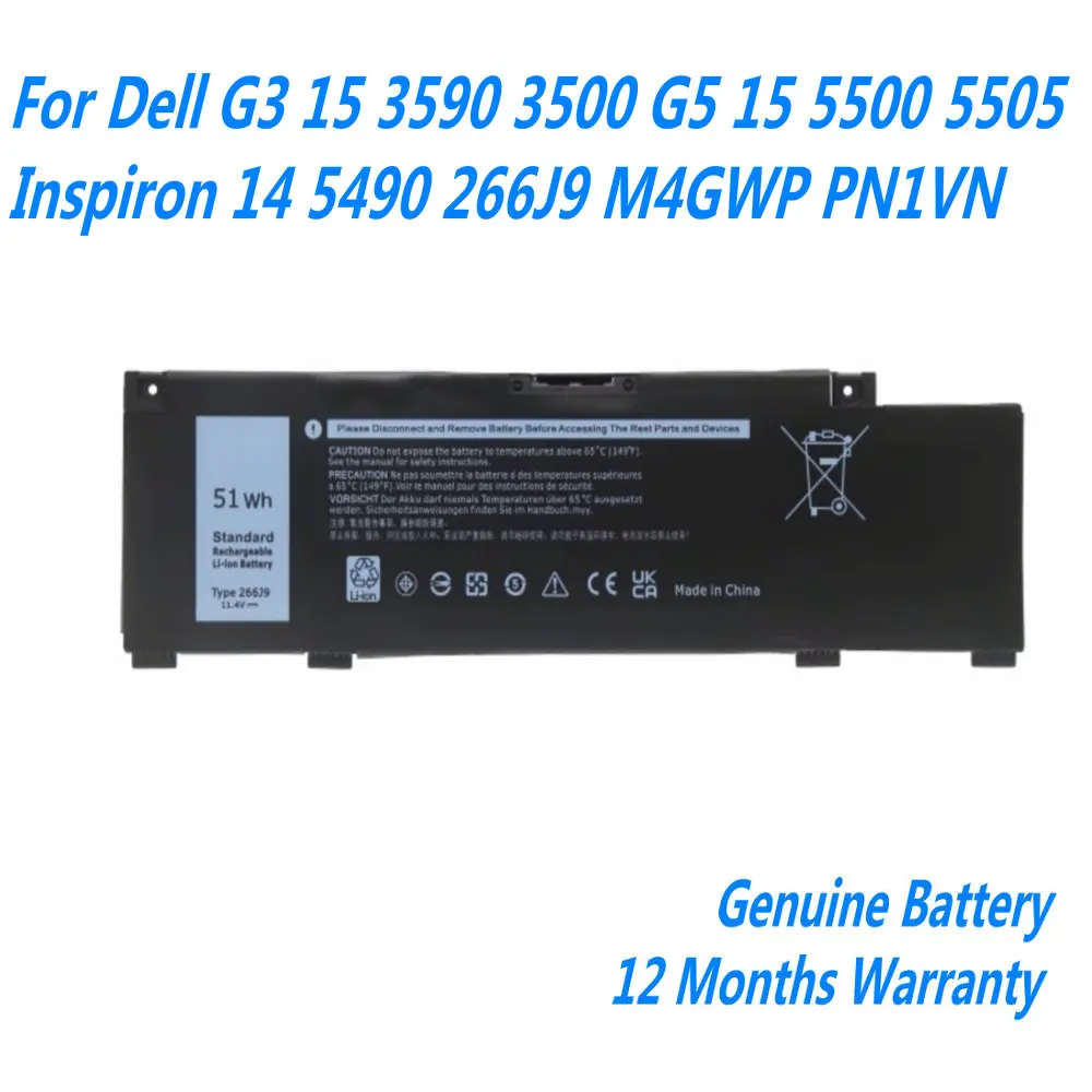 

Новый аккумулятор для ноутбука 266J9 для Dell G3 15 3590 3500 G5 15 5500 5505 Inspiron 14 5490 M4GWP PN1VN 11,4 V 51WH