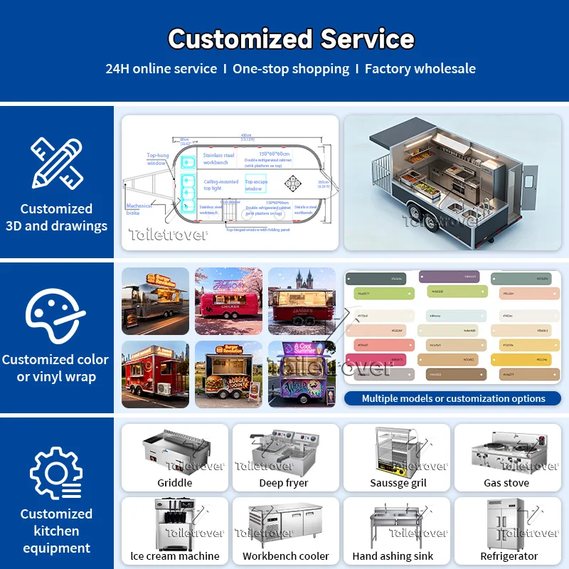 Custom Retro Food Trailer Cart Ice Cream Street Food Trailer Juice Coffee Mobile Commercial Food Trucks for Sale Near Me