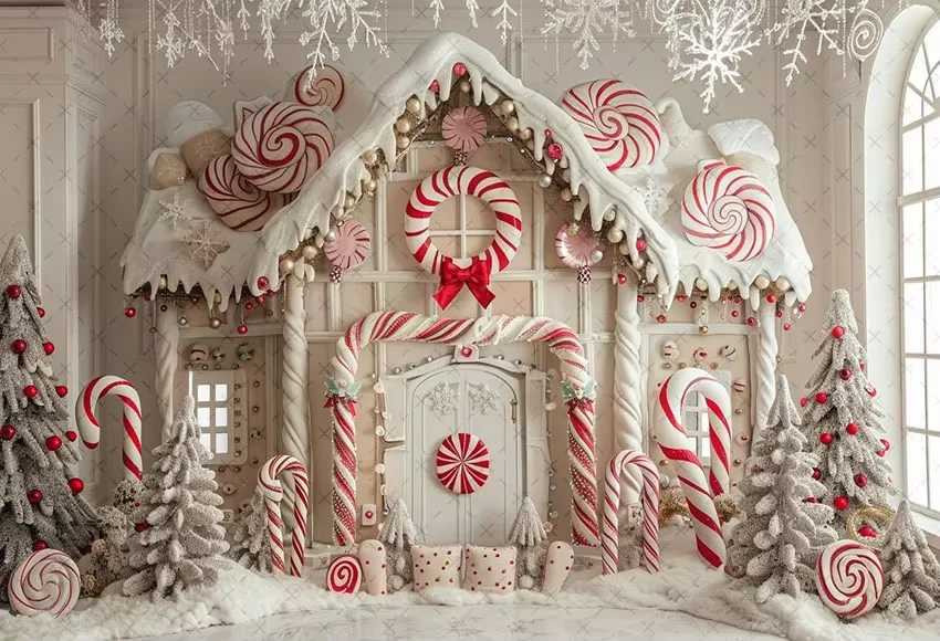 Mehofond Photography Background Winter Christmas Candy Cane Gingerbread House Kids Family Portrait Decor Backdrop Photo Studio