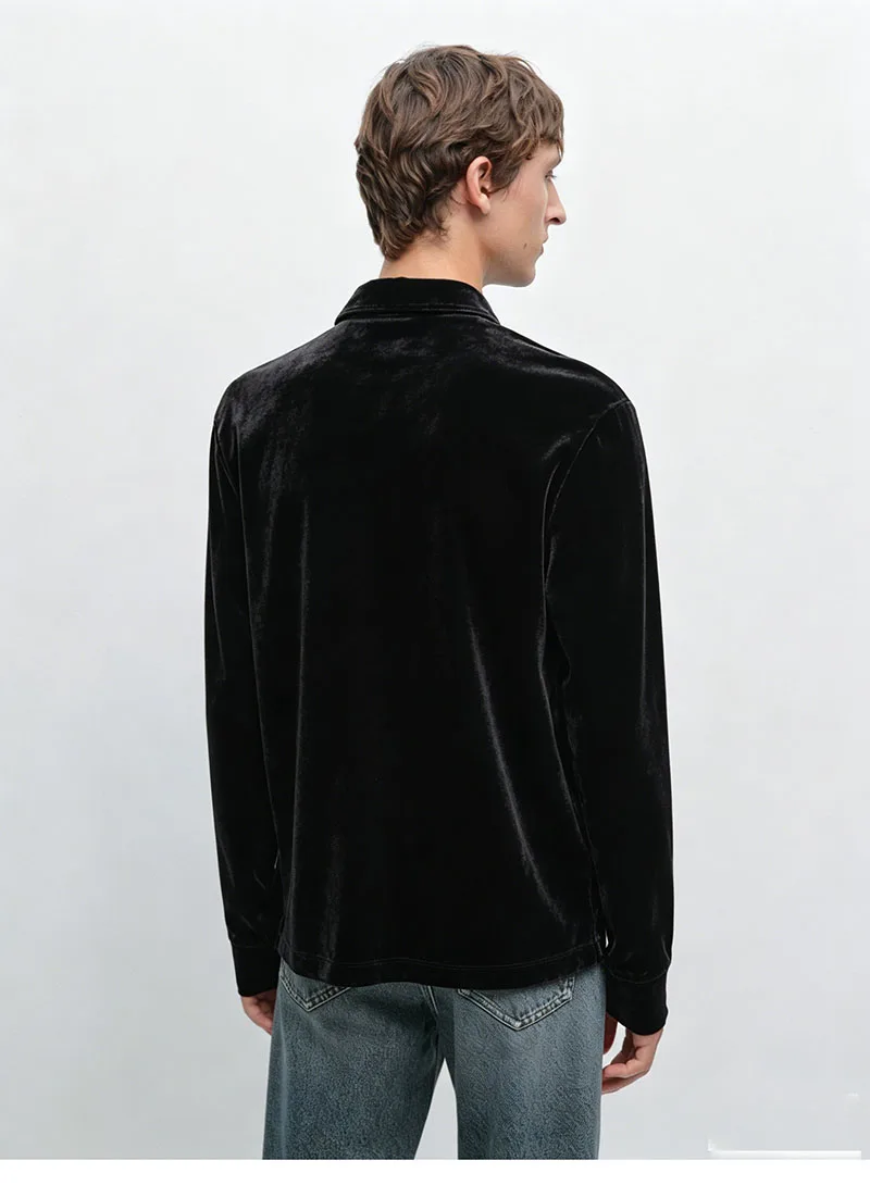 Natural Silk Velvet Men's Polo Shirt Long Sleeve Hooded Shirt Simple and Elegant Comfortable Top Soft and Delicate Lightweight