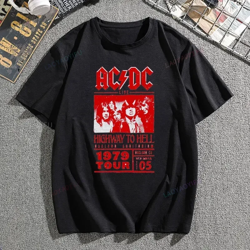 AC--DC Band 51 anni Rare Vintage Black Graphic t-shirt in cotone chi sta per Rock testo Casual da donna manica corta Unisex Top