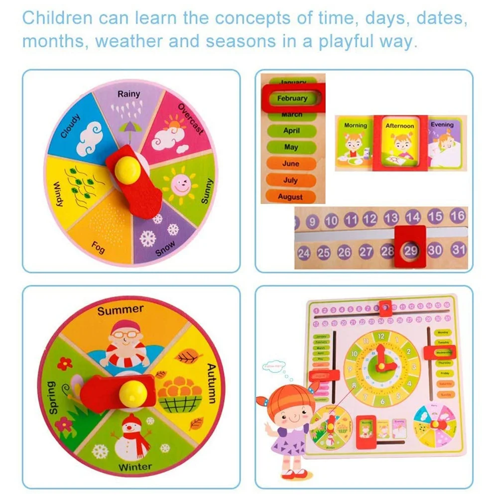 خشبية متعددة الوظائف ساعة رقمية التقويم الأطفال لعبة تعليمية المنبه 30.5X30.5X2CM