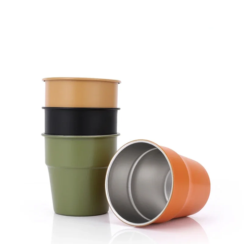 Outdoor Folding 304 Stainless Steel Rainbow Water Cup Portable Mug Picnic Coffee Camping Equipment 300ML Stacked Cup New