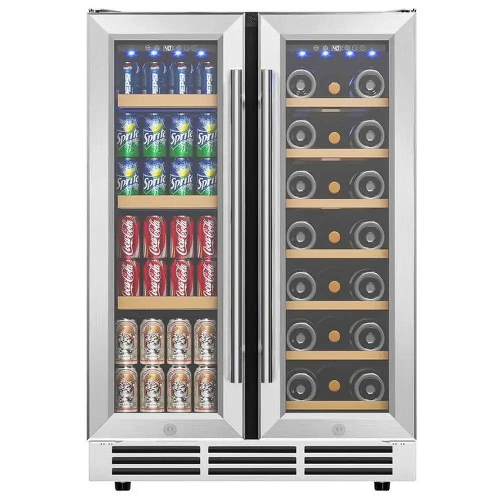 Dual Zone Wine & Beverage Refrigerator Hold 88 Cans 21 Bottles Recirculating Air Cooling Sensor Light Built-In Freestanding 24