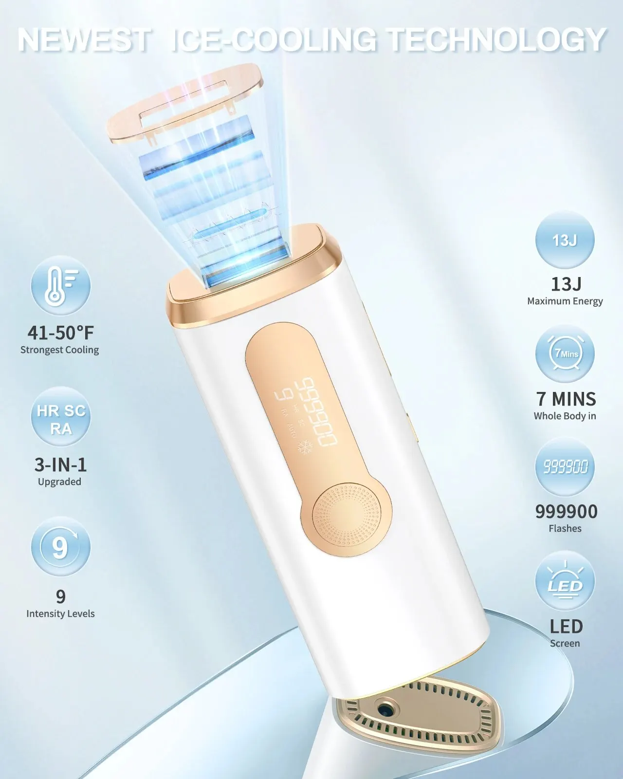 Dispositivo per la depilazione laser IPL Raffreddamento del ghiaccio Fotoepilatore indolore 3 in 1 Trattamento permanente per tutto il corpo a casa