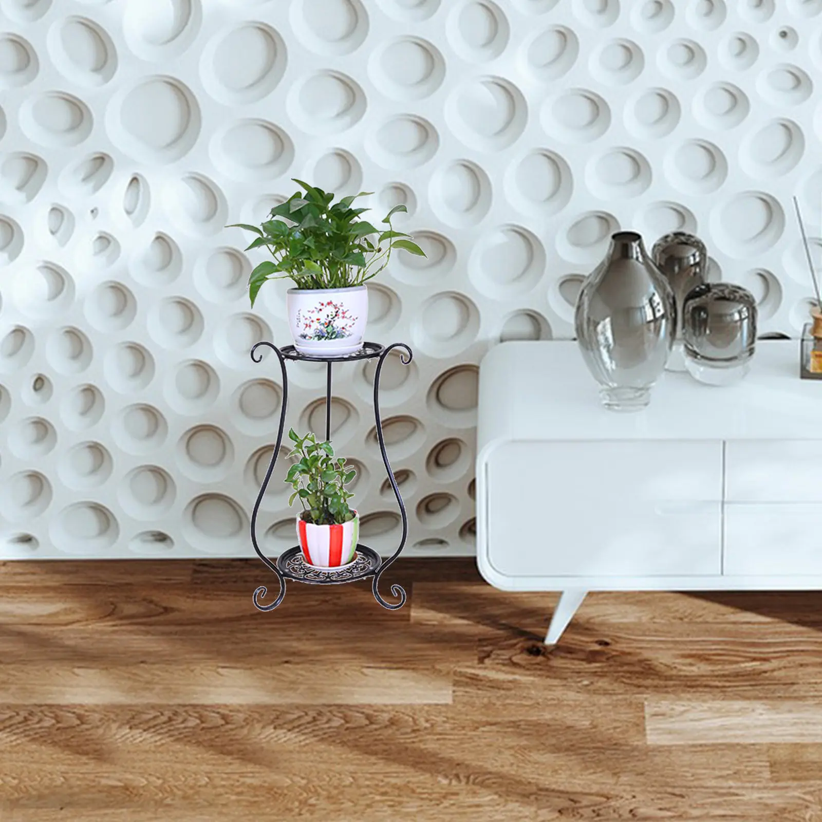 double-layer-flower-stand-premium-wrought-iron-vase-shape-plant-shelf-for-home-balcony-garden-decor-black-640mm