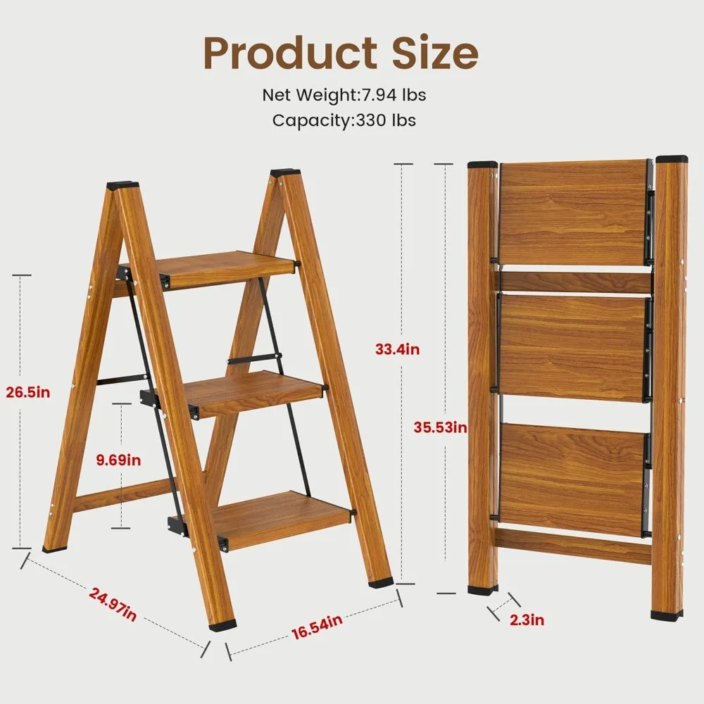 سلم ألومنيوم قابل للطي خفيف الوزن ومضاد للانزلاق بدواسة واسعة بسعة 330 رطل للاستخدام المنزلي #4
