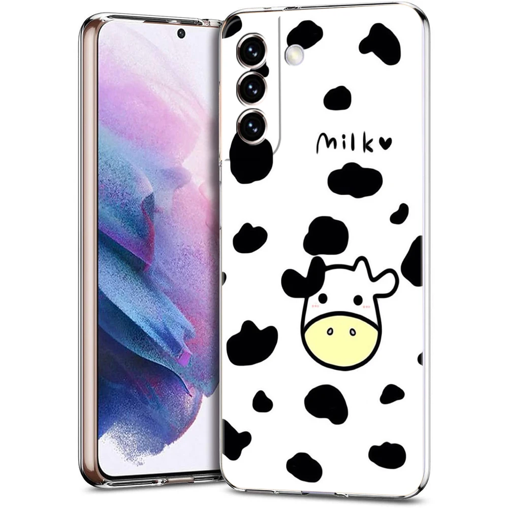 เคสโทรศัพท์ลายวัวนมน่ารักสำหรับ Samsung Galaxy Galaxy S23 S20 FE S21 S22 M32 M22 M21มาก S10 S10E S8 S9 PLUS 5G เคสใส capas