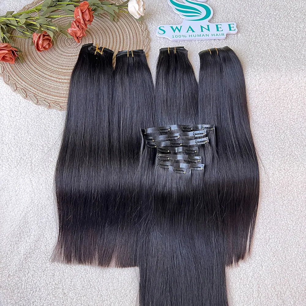 Rohes, unbehandeltes Clip-In-Haarverlängerungssystem, 100 % Echthaar, Natur Schwarz, 100 Gramm, 7 Teile, Clip-On-Haarteil, Ganzkopf, 16-30 Zoll – Detail 10