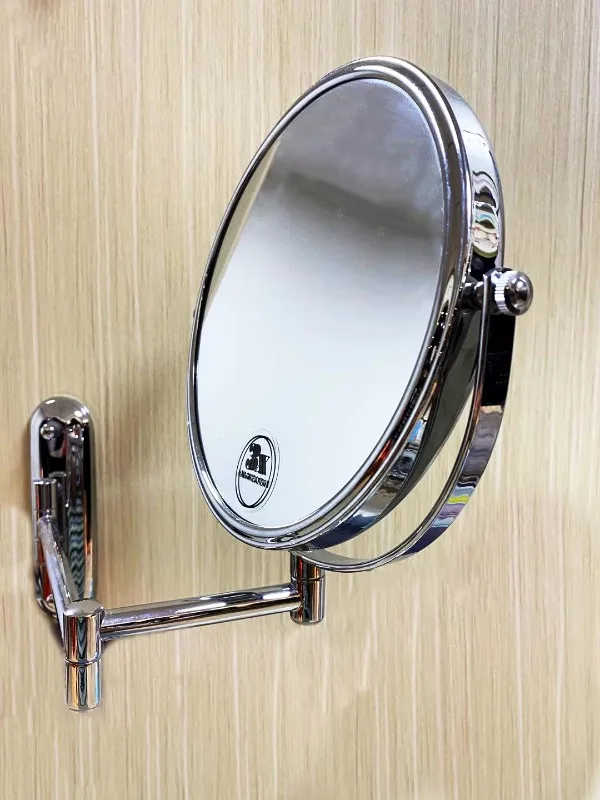 Double-sided rotating folding stainless steel wall-mounted hotel bathroom magnifying vanity mirror