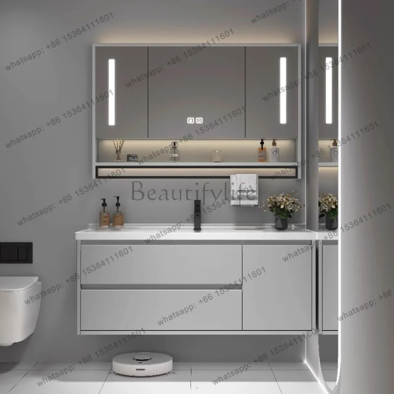 LJYCeramics Muebles de Baño Vintage con Partición, Mueble de Baño Gris con Almacenamiento, Mueble de Baño Móvil, Mobiliario para el Hogar
