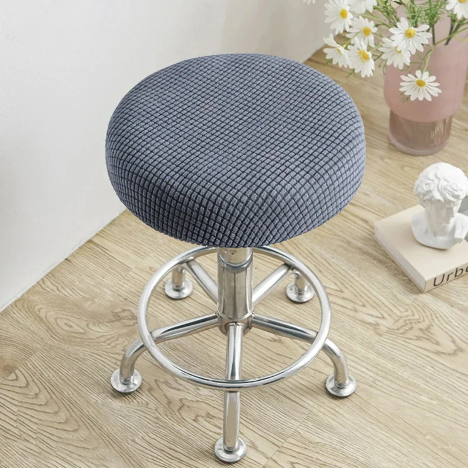 Stool Chair Cover Polar Fleece Round Chair Cover Removable Stool Slipcover Solid Cushion Protector Washab чехол на