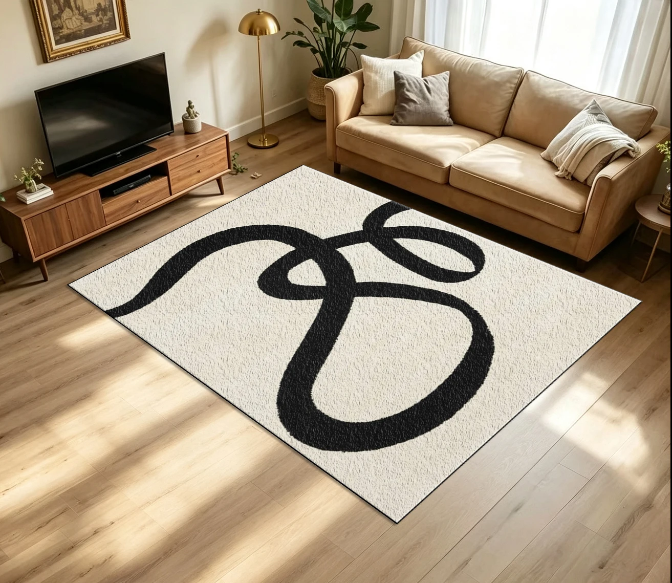 Black Beige Simple Curve Abstract Carpet Modern Carpet Floor Home Office Living Room Floor Carpet