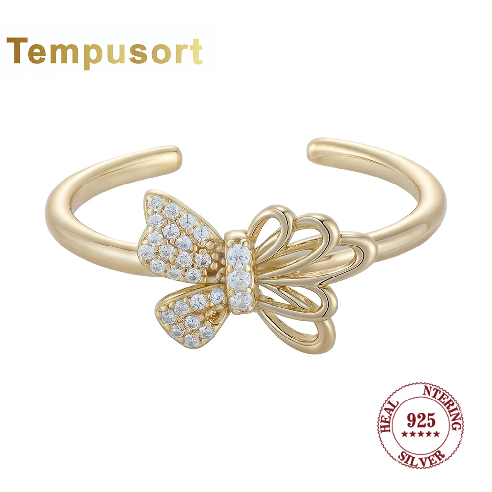 

Tempusort 925 Sterling Silver Open Adjustable Ring with Sparkling Cubic Zirconia Butterfly Design Elegant Jewelry for Women