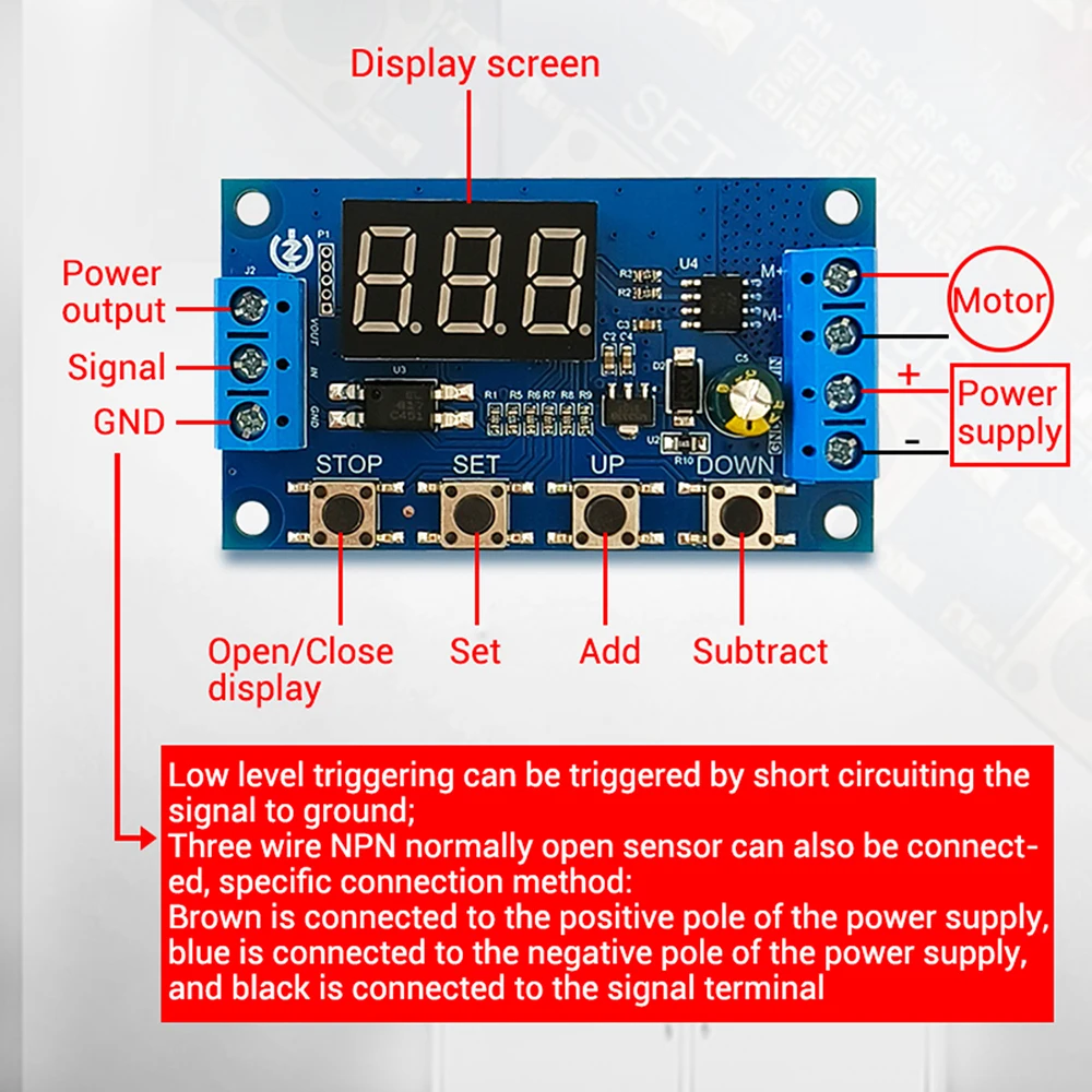 ZK-MC01 DC 3.3-15V High Power Motor Controller Borstelmotor Vooruit en Achteruit Auto Cycle Timing Vertraging Module met LED Display