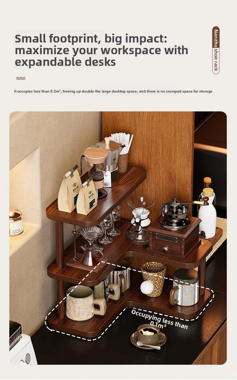 Premium Bamboo Corner Desktop Multi-Layer Storage Shelf - Corner Organizer — detail 9