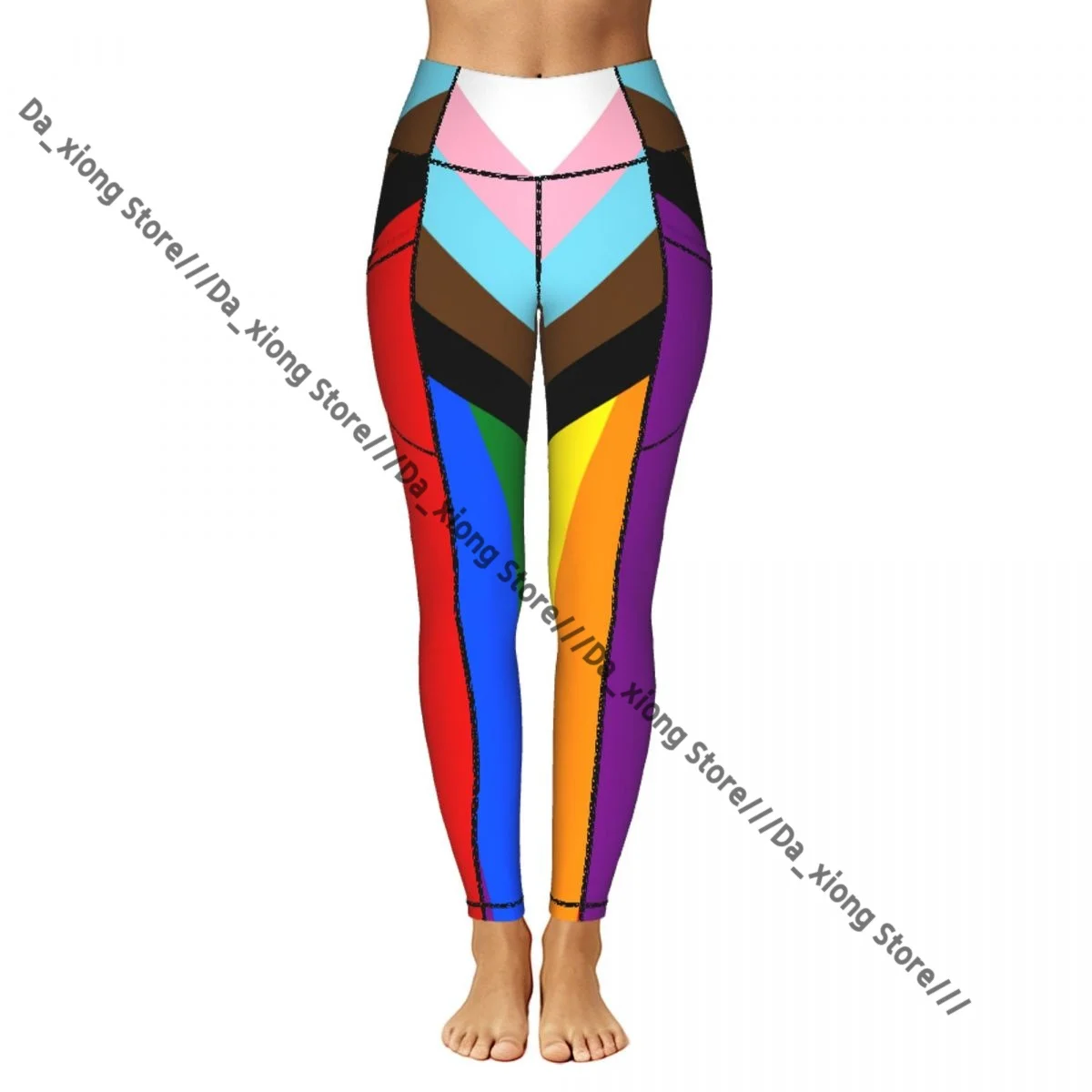 Women Slim Fit Yoga Pants With Pockets Progress Pride Flag Hip Lifting Sports Fitness Pants