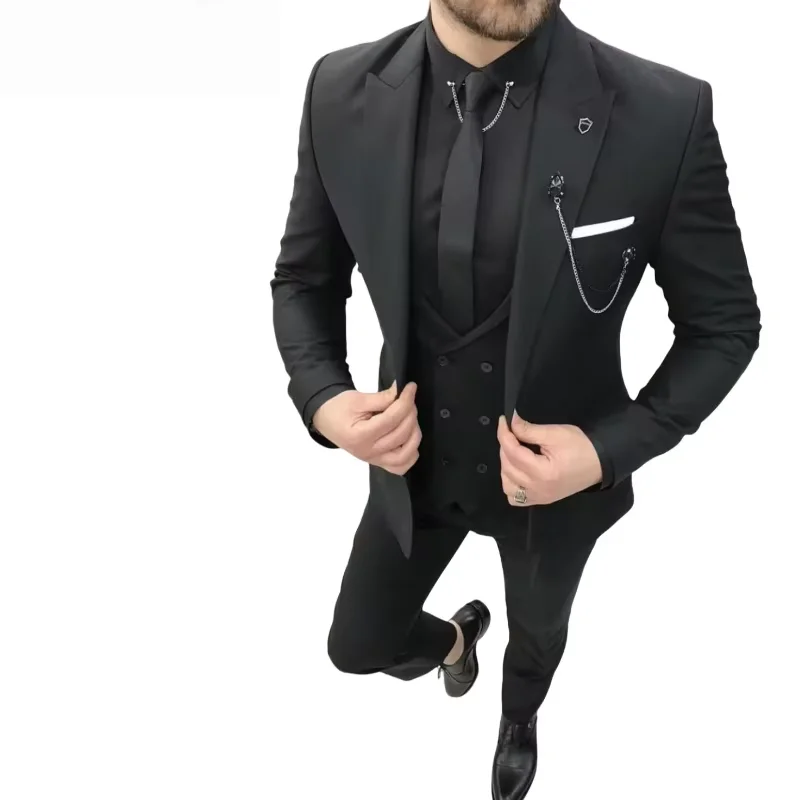 

"Premium 3-Piece Slim Fit Men's Suit - Custom Wedding Tuxedo, Business Formal Blazer, Vest & Pants Set, Peak Lapel, Groom Party