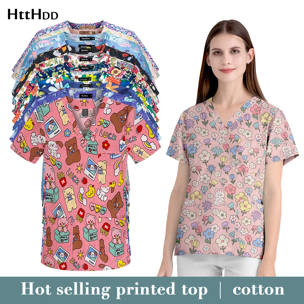 New Cartoon Printed Work Clothes Women Medical Scrub for Doctors and Nurses Pediatric Nursing Uniforms Tops Surgical Gown Unisex