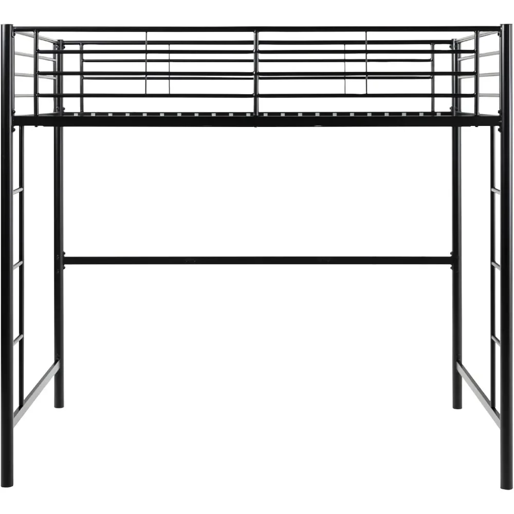 Timothee Urban Industrial Metal Double over Loft Bunk Bed, Full Loft, Black