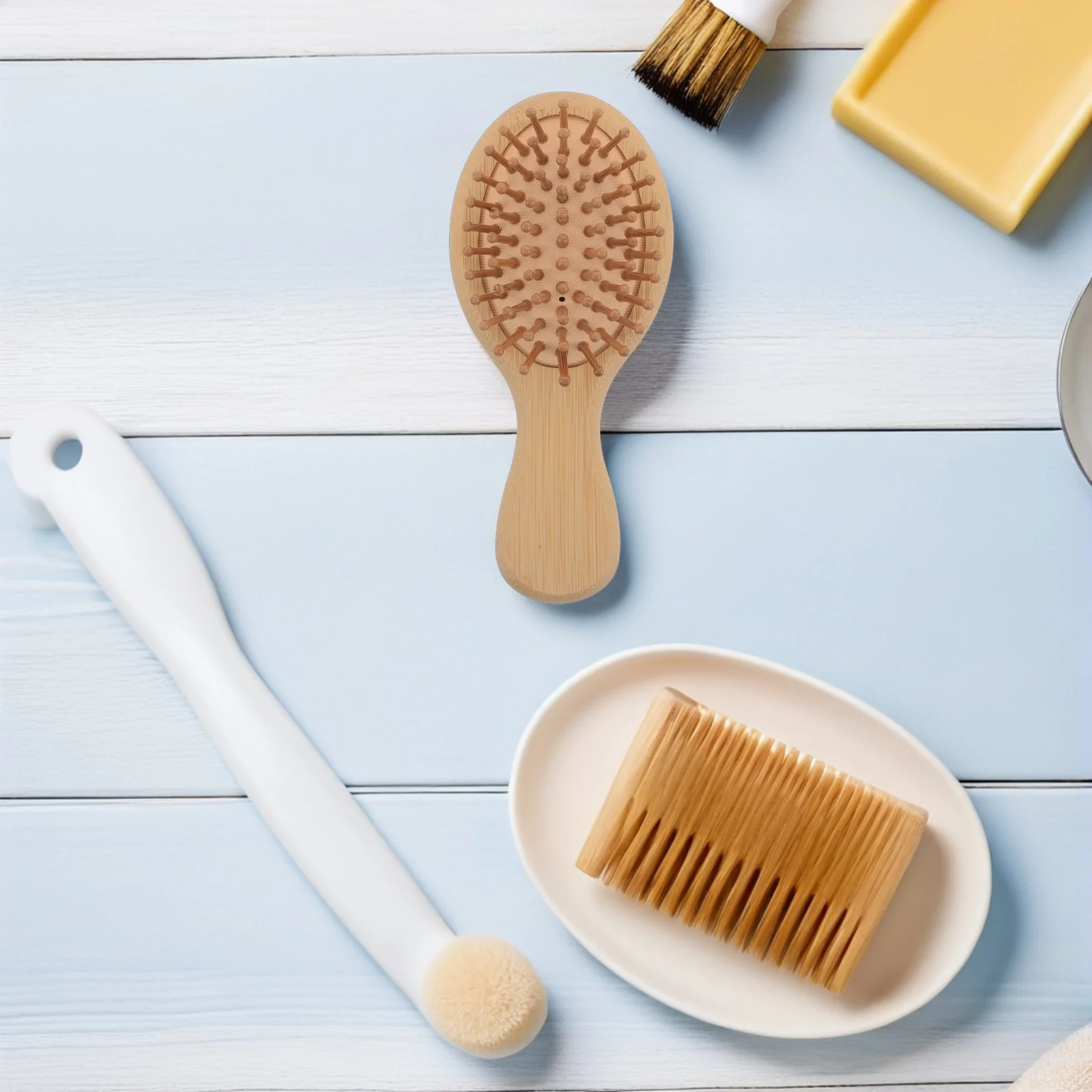 

Mini Airbag Massage Comb Bamboo Wide Tooth Scalp Massager for Women Portable Hairbrush Travel Handbag Compact Daily Use