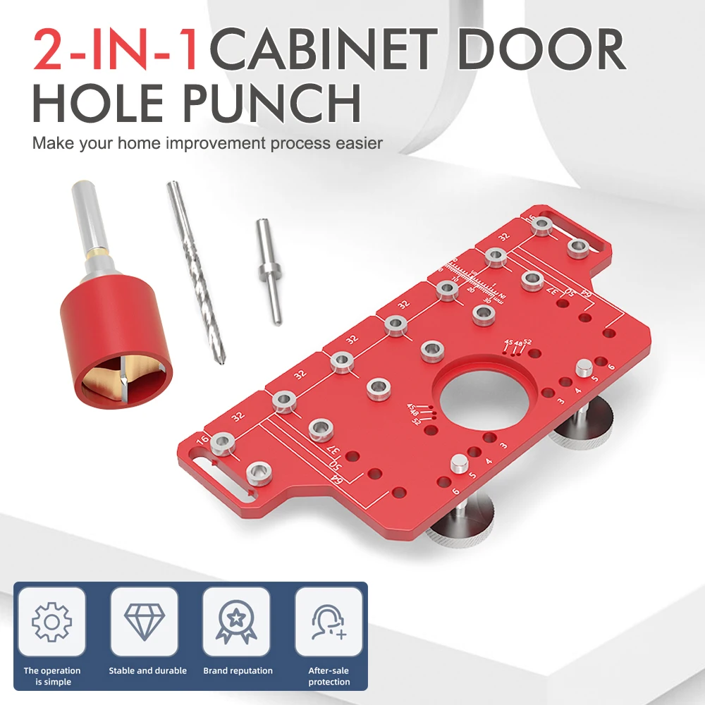 2-in-1 Hinge Cabinet Door Row Hole Puncher Furniture Drilling Locator Shelf Pin Drilling Guide Precise Cabinet Mounting Template