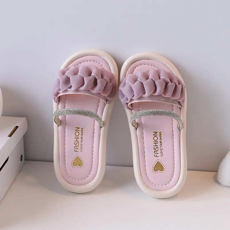 Girls Rhinestone Sandals Soft Soles Children Summer Beach Shoes Fashion Kids Lace Princess Shoes Anti-Slippery Size 23-32