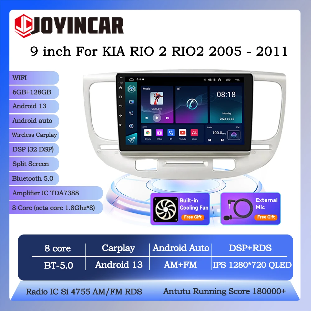 

Joyincar 2din Android 13 Car Radio Multimedia For KIA RIO 2 RIO2 2005 - 2011 4G Navigation GPS Stereo Head Unit Wireless Carplay