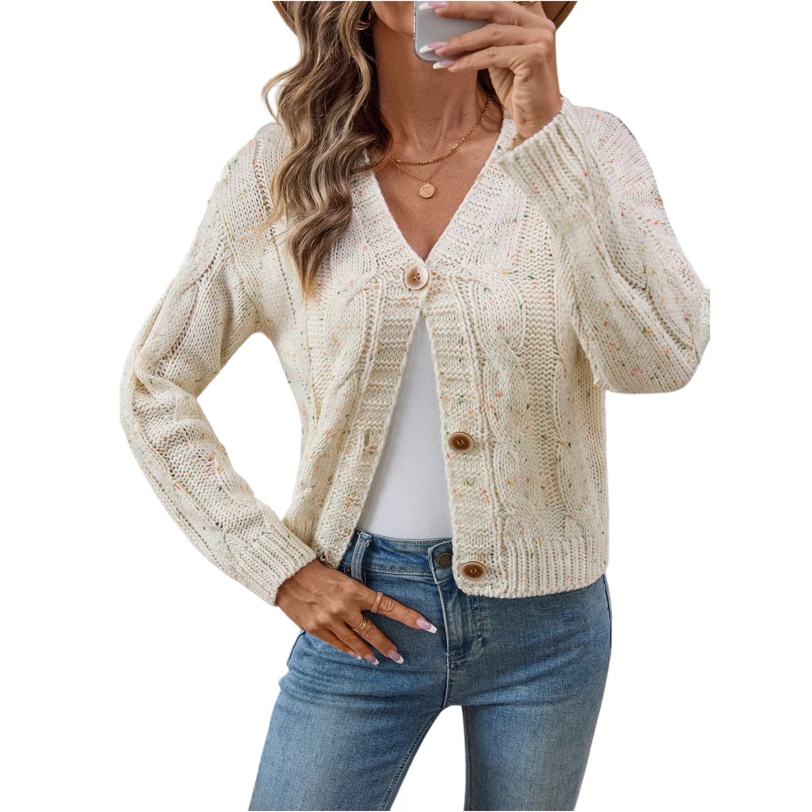 

Кардиган-свитер, женский вязаный красочный вязаный топ с v-образным вырезом, пряжа, топ на каждый день, универсальный нежный топ, повседневный, весна-осень