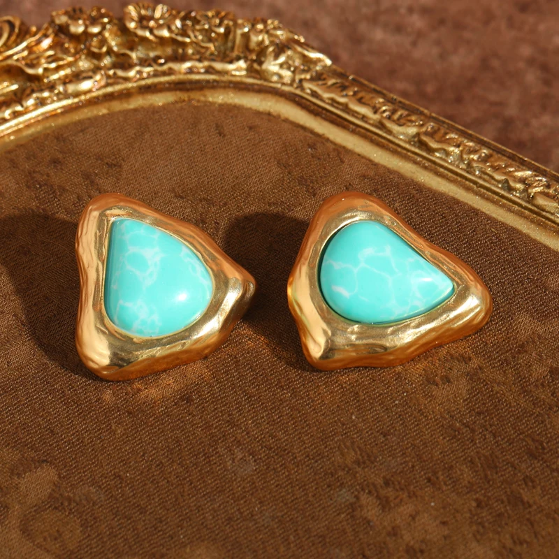 

Vintage Turquoise Earrings for Woman High Quality Jewelry Luxury Brand Designer Gold Color Irregular Engagement 2026 Accessories