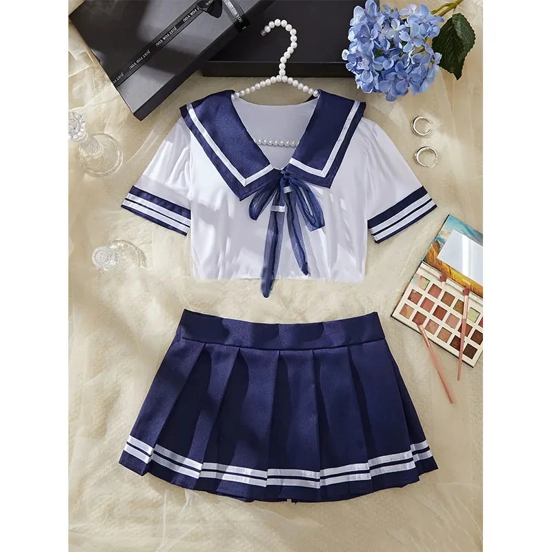 Japanese School Uniform Erotic Cosplay Lingerie Set Tops with Mini Skirt and Tie Set Role Play Sexy Costume image 5