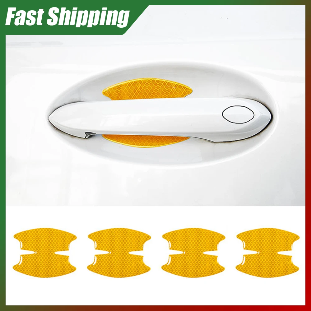 

4pcs Car Door Bowl Warning Reflective Anti-collision Stickers Door Wrist Scratch-resistant Protection Strip Auto Accessories