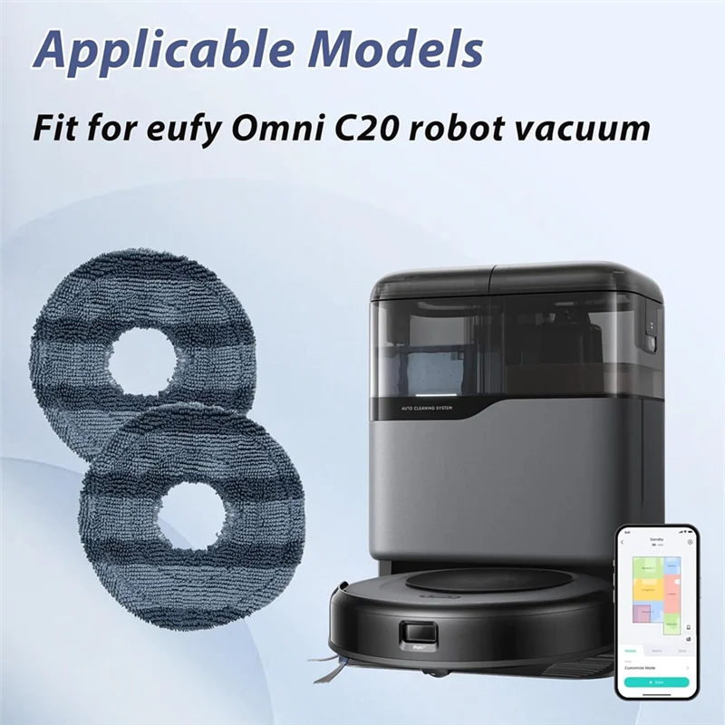 A59E-8 قطعة وسادات ممسحة ناعمة قابلة للغسل وإعادة الاستخدام لـ Eufy Omni C20 جهاز آلي لتنظيف الأتربة ممسحة قماش