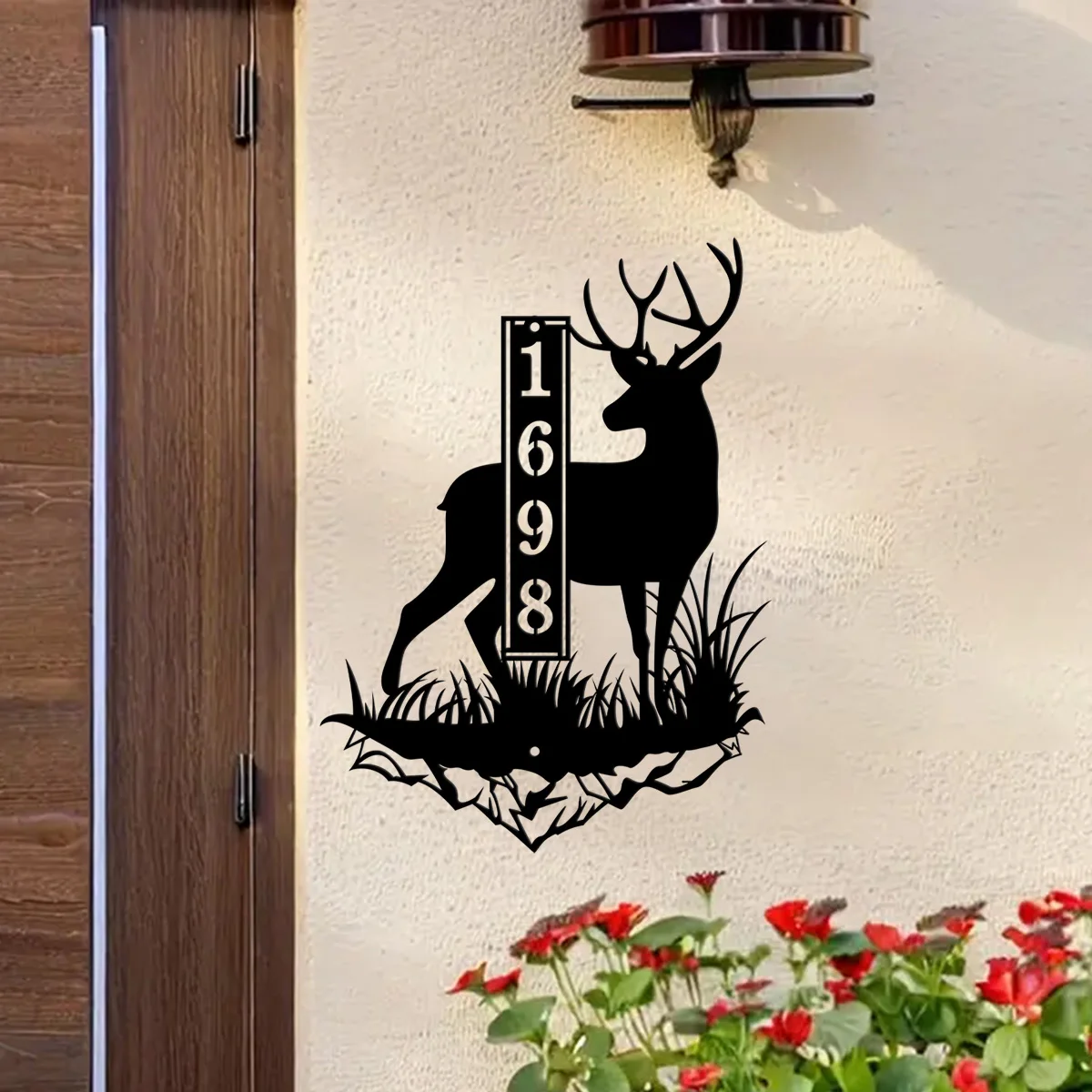 

Custom Personalized Metal Whitetail Deer Buck Nature Scene Hunting Camp Cabin Lodge Ranch Vertical Address Welcome Plaque Sign