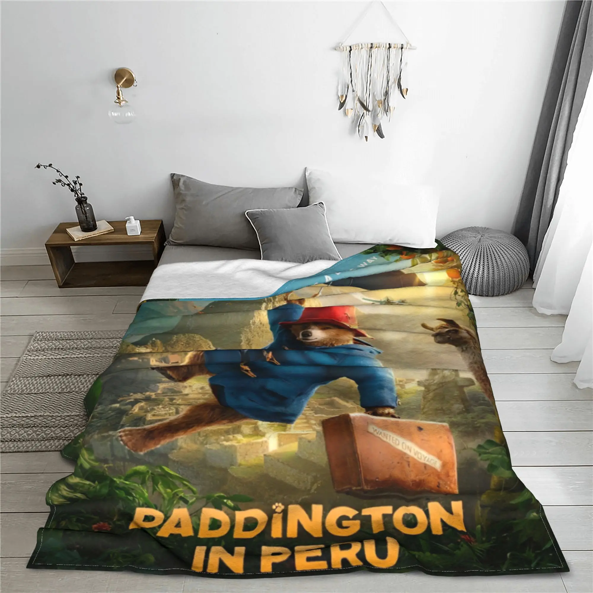 Britain Paddington in Peru Brown Bear Wool Blankets Cartoon Novelty Throw Blanket Hotel 150*125cm Rug Piece Lightweight Thin