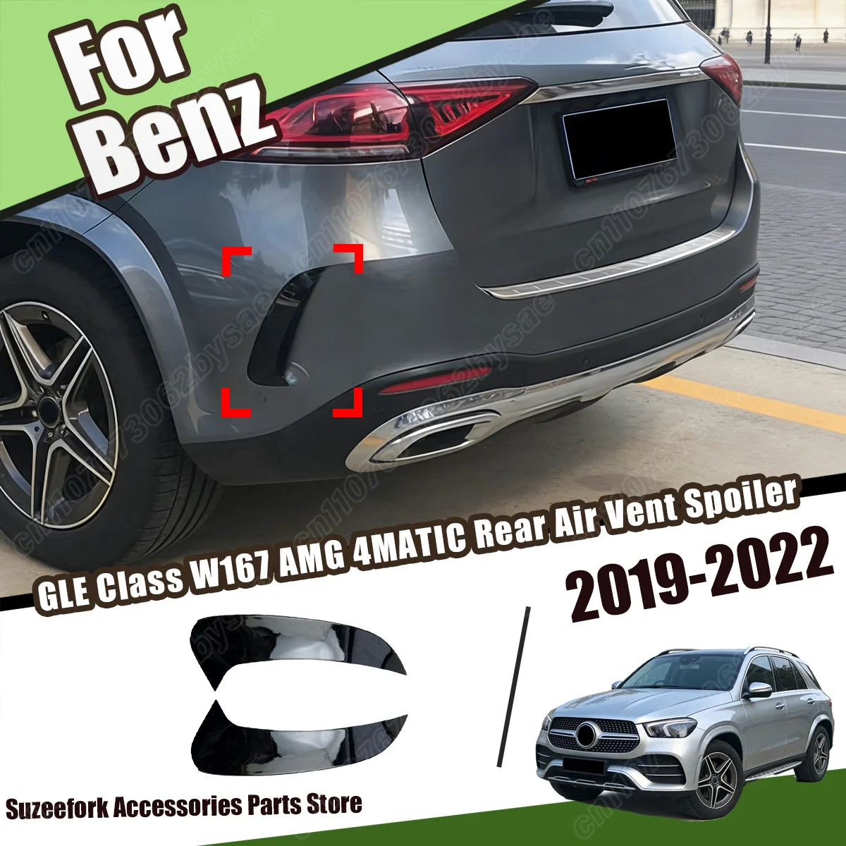 For Mercedes Benz GLE Class W167 2019 2020 2021 2022 Black Warrior Style Rear Air Vent Spoiler Diffuser Body Modification Kit
